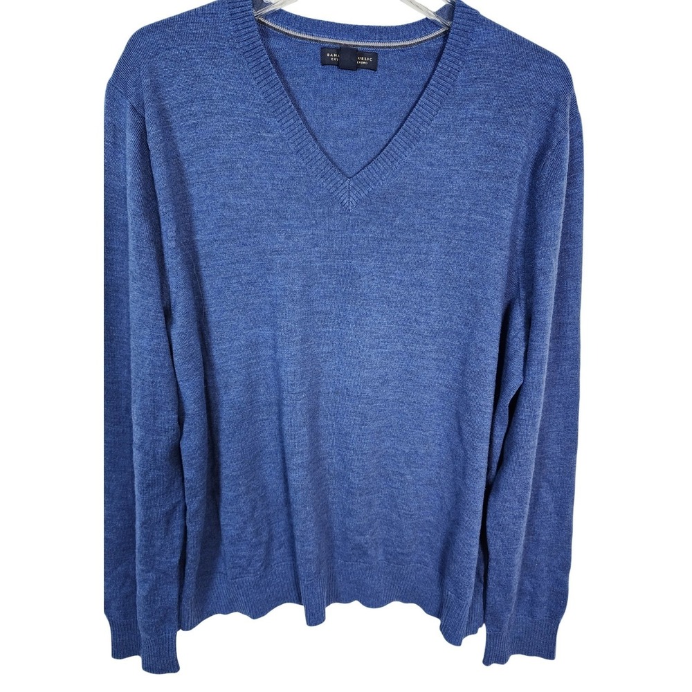 Banana Republic Extra Fine Merino Wool V-Neck Sweater Blue Mens XL Preppy